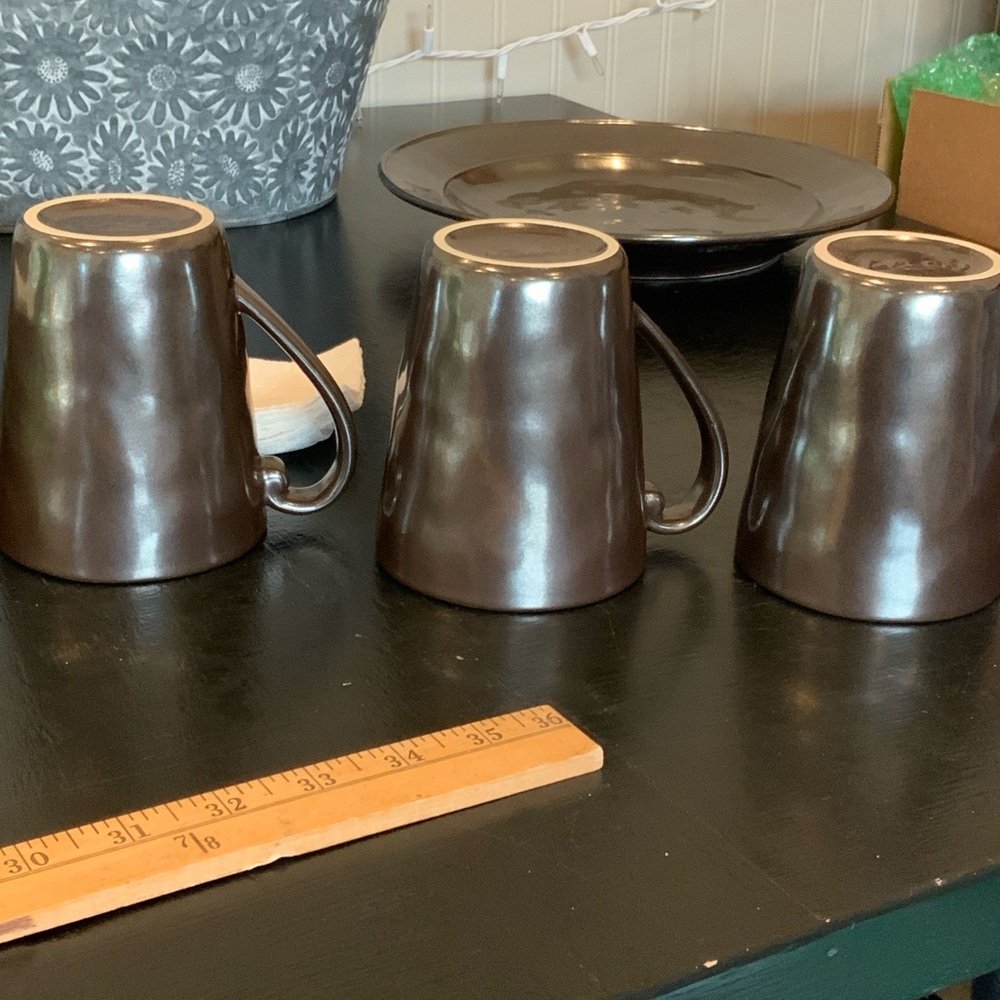 Juliska Pewter Stoneware Coffee Mugs Set of 3